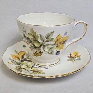 Duchess Teacup & Saucer Set Bone China Autumn Pattern 410 England Vintage Flaw